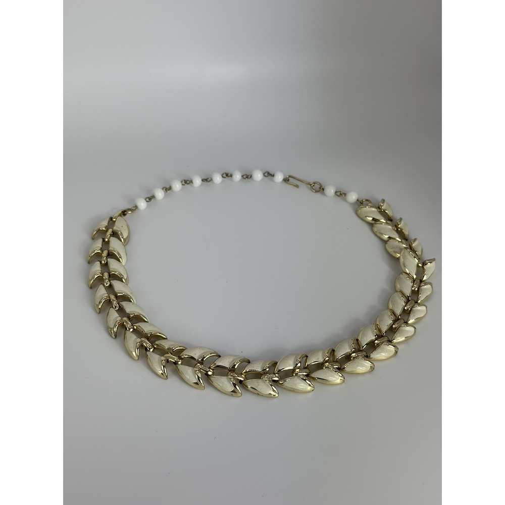 Signed CORO Gold Tone Cream Enamel Beaded Adjustable Necklace MCM - Picture 2 of 6